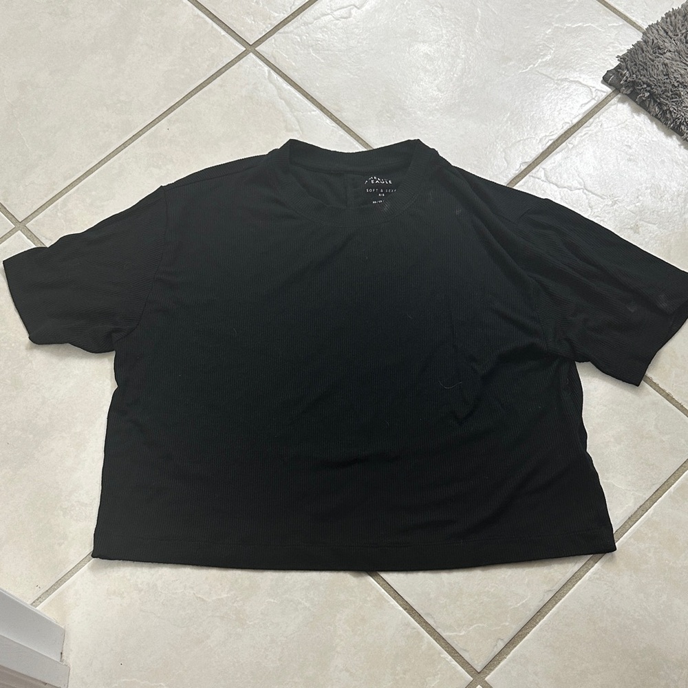 AE Black Short-Sleeve Crop Tee - XS